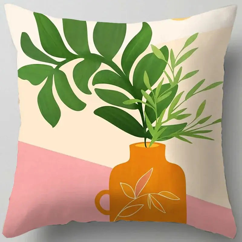 Blue flower leaves pattern cushion cover living room throw pillow