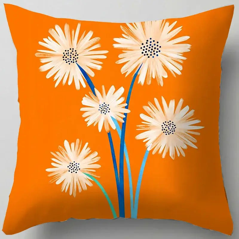 Blue flower leaves pattern cushion cover living room throw pillow
