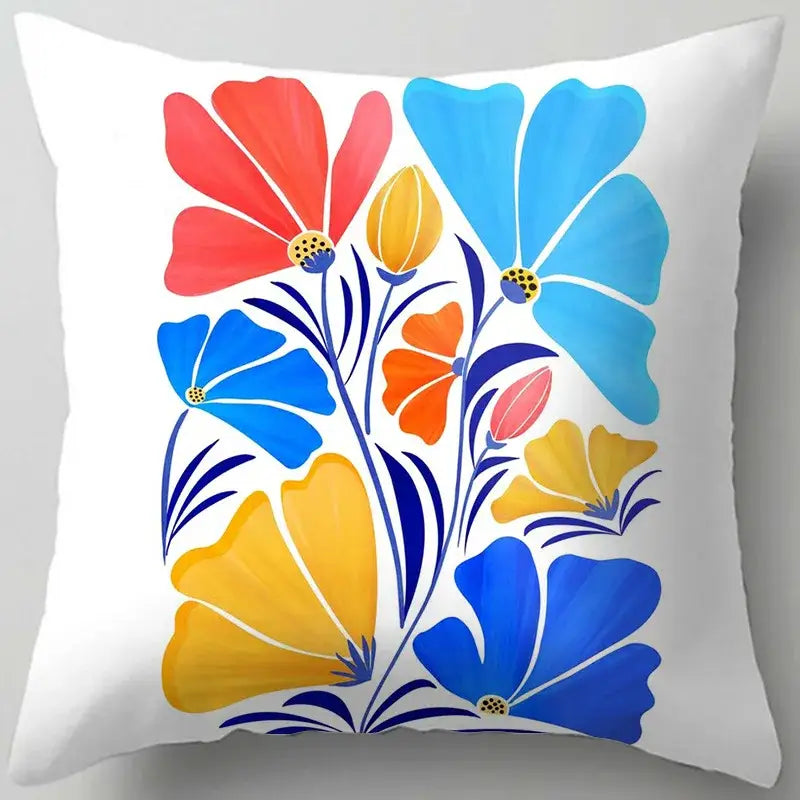 Blue flower leaves pattern cushion cover living room throw pillow