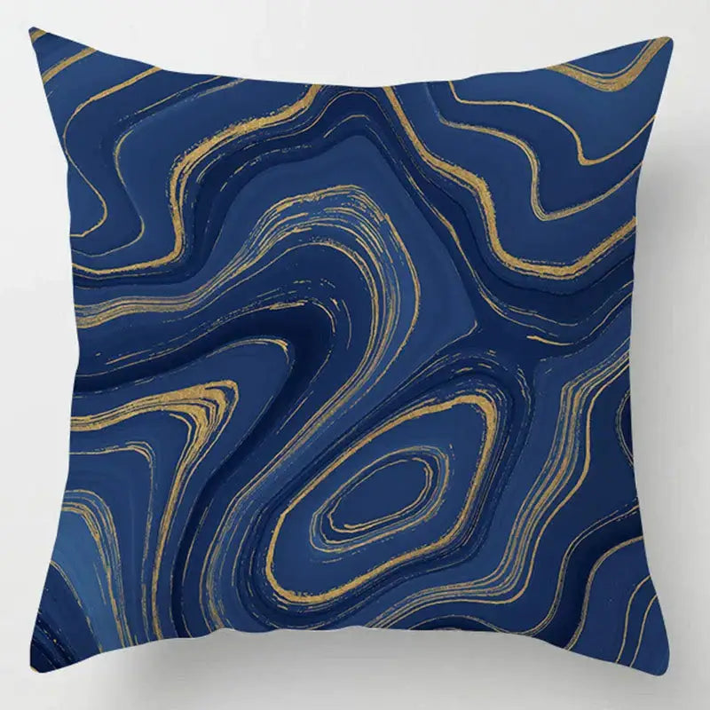 Blue geometric marble throw pillows for living room decor