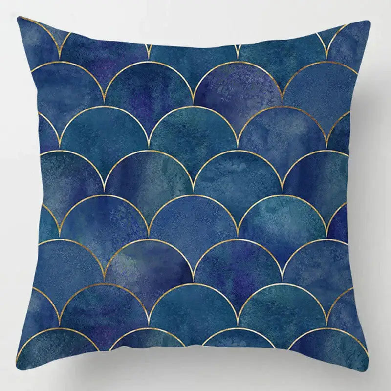 Blue geometric marble throw pillows for living room decor