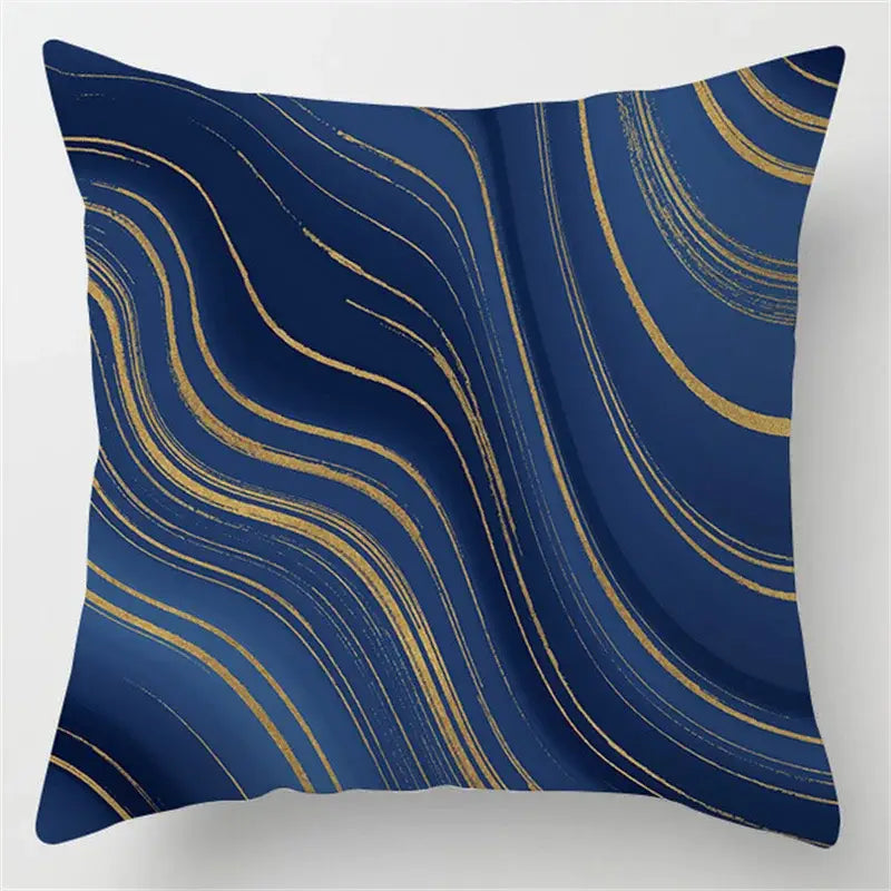Blue geometric marble throw pillows for living room decor