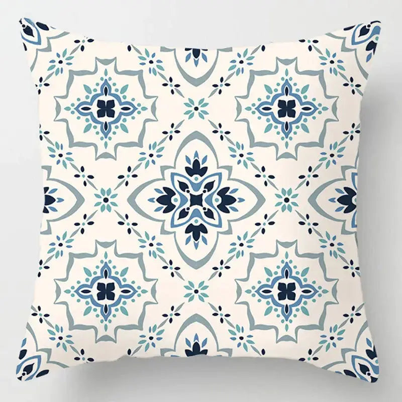 Blue geometric marble throw pillows for living room decor