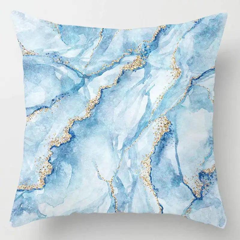 Blue geometric marble throw pillows for living room decor