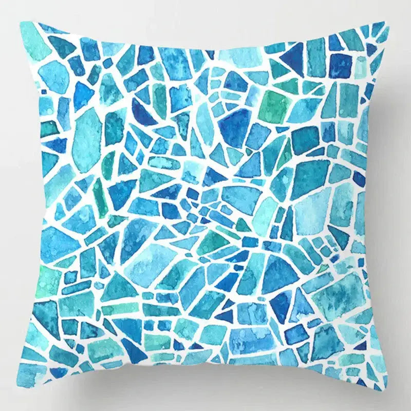 Blue geometric marble throw pillows for living room decor