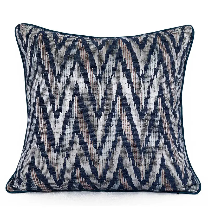 Blue geometry jacquard pillow cover living room textured throw