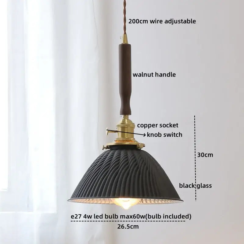 Blue glass led pendant lamp with brass for dining room