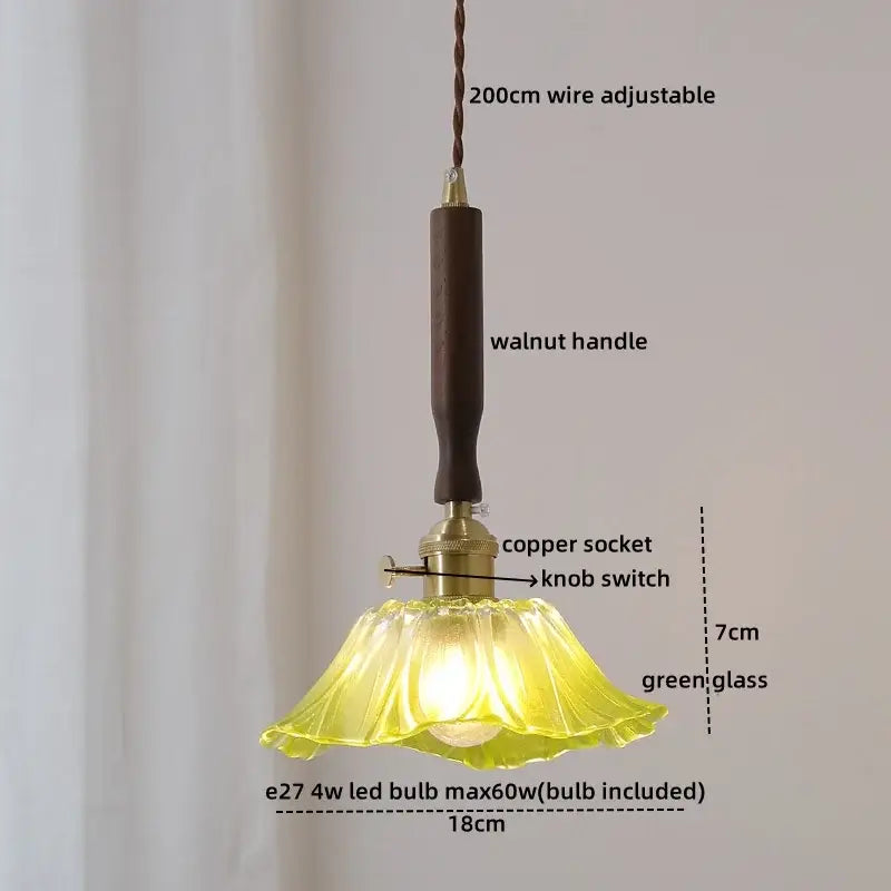 Blue glass led pendant lamp with brass for dining room