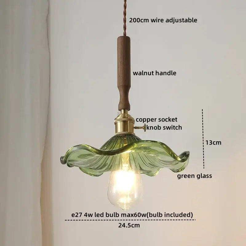 Blue glass led pendant lamp with brass for dining room
