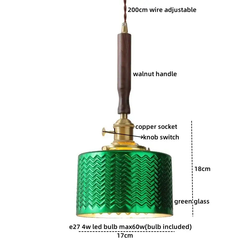 Blue glass led pendant lamp with brass for dining room