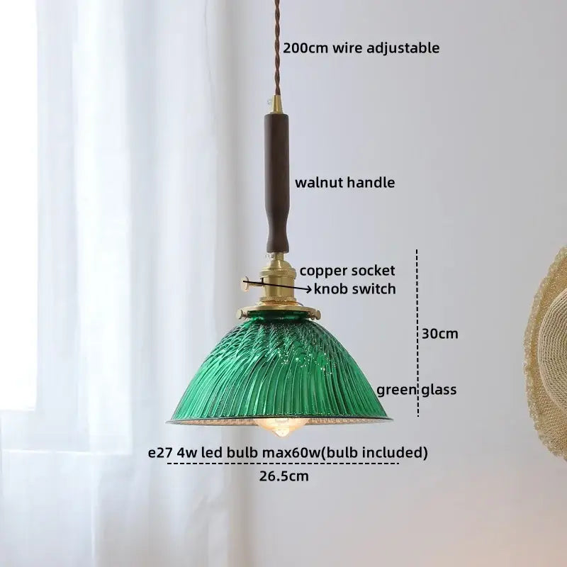 Blue glass led pendant lamp with brass for dining room