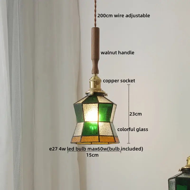 Blue glass led pendant lamp with brass for dining room