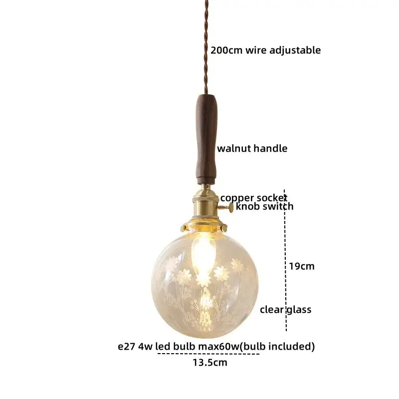 Blue glass led pendant lamp with brass for dining room