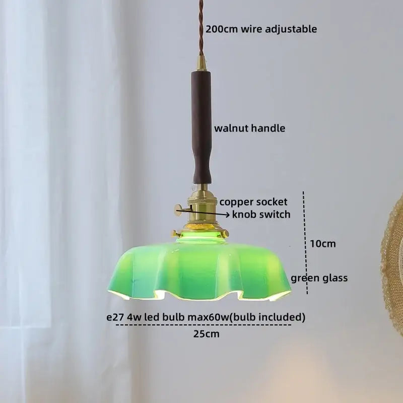 Blue glass led pendant lamp with brass for dining room