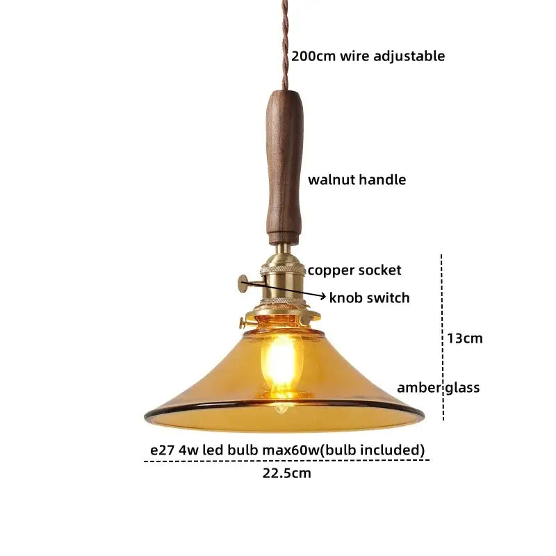Blue glass led pendant lamp with brass for dining room