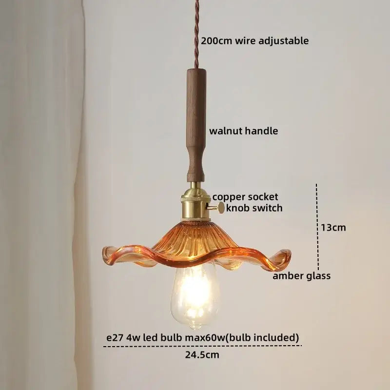 Blue glass led pendant lamp with brass for dining room