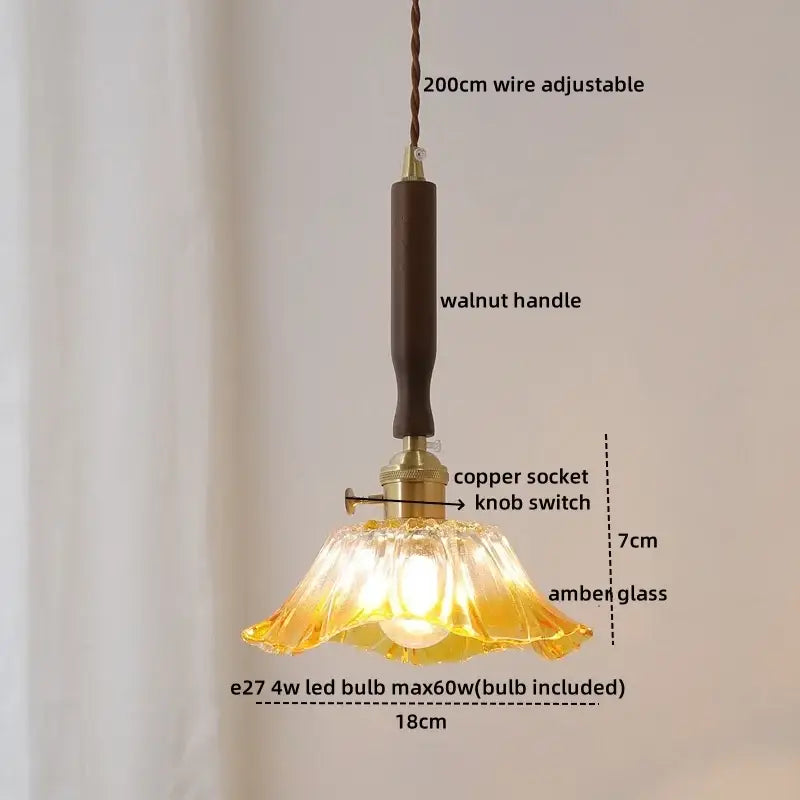 Blue glass led pendant lamp with brass for dining room