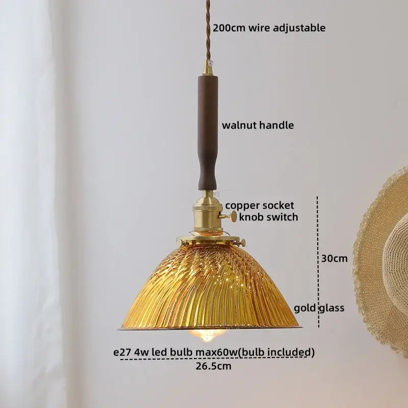 Blue glass led pendant lamp with brass for dining room