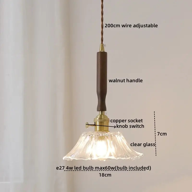Blue glass led pendant lamp with brass for dining room