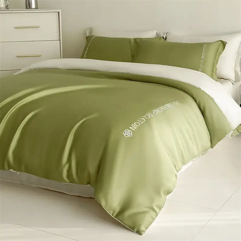 Blue & gray cotton solid color bedding set for bedroom embroidery