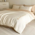 Blue & gray cotton solid color bedding set for bedroom embroidery