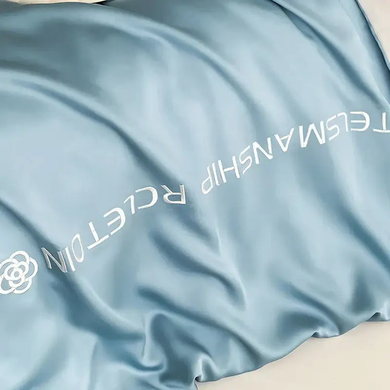 Blue & gray cotton solid color bedding set for bedroom embroidery