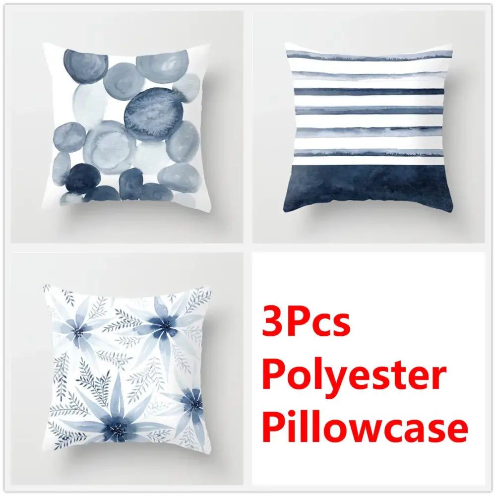 Blue ink flower cushion cover set living room watercolor decor