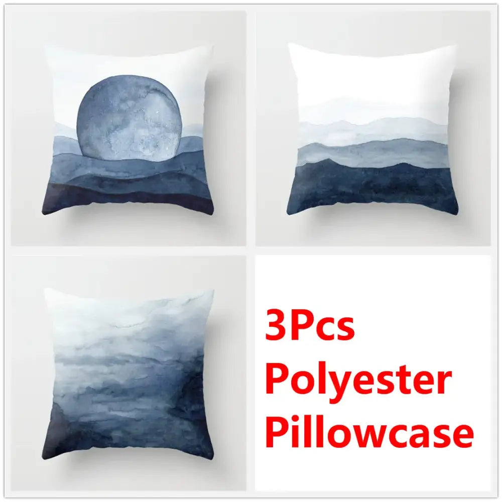 Blue ink flower cushion cover set living room watercolor decor