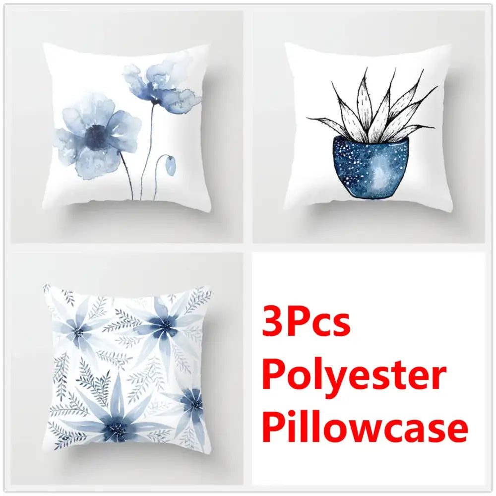 Blue ink flower cushion cover set living room watercolor decor
