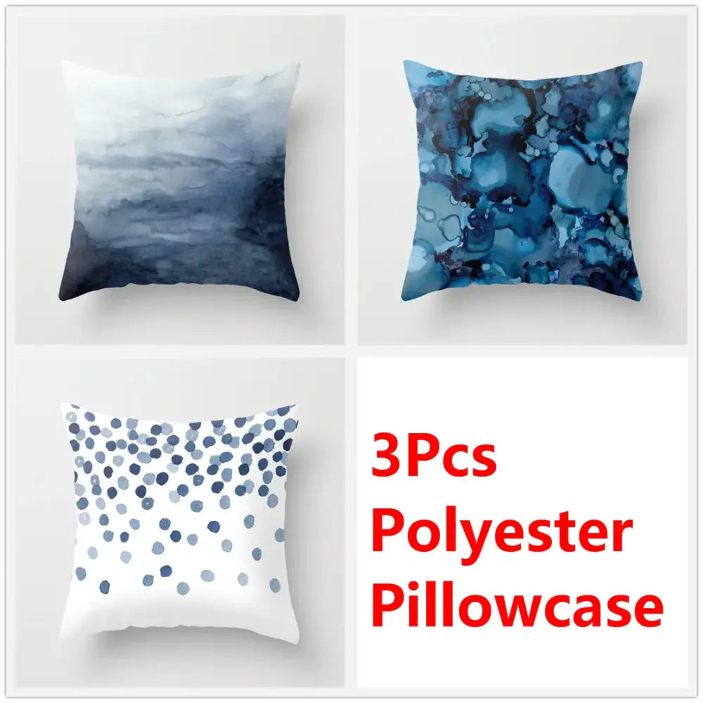 Blue ink flower cushion cover set living room watercolor decor