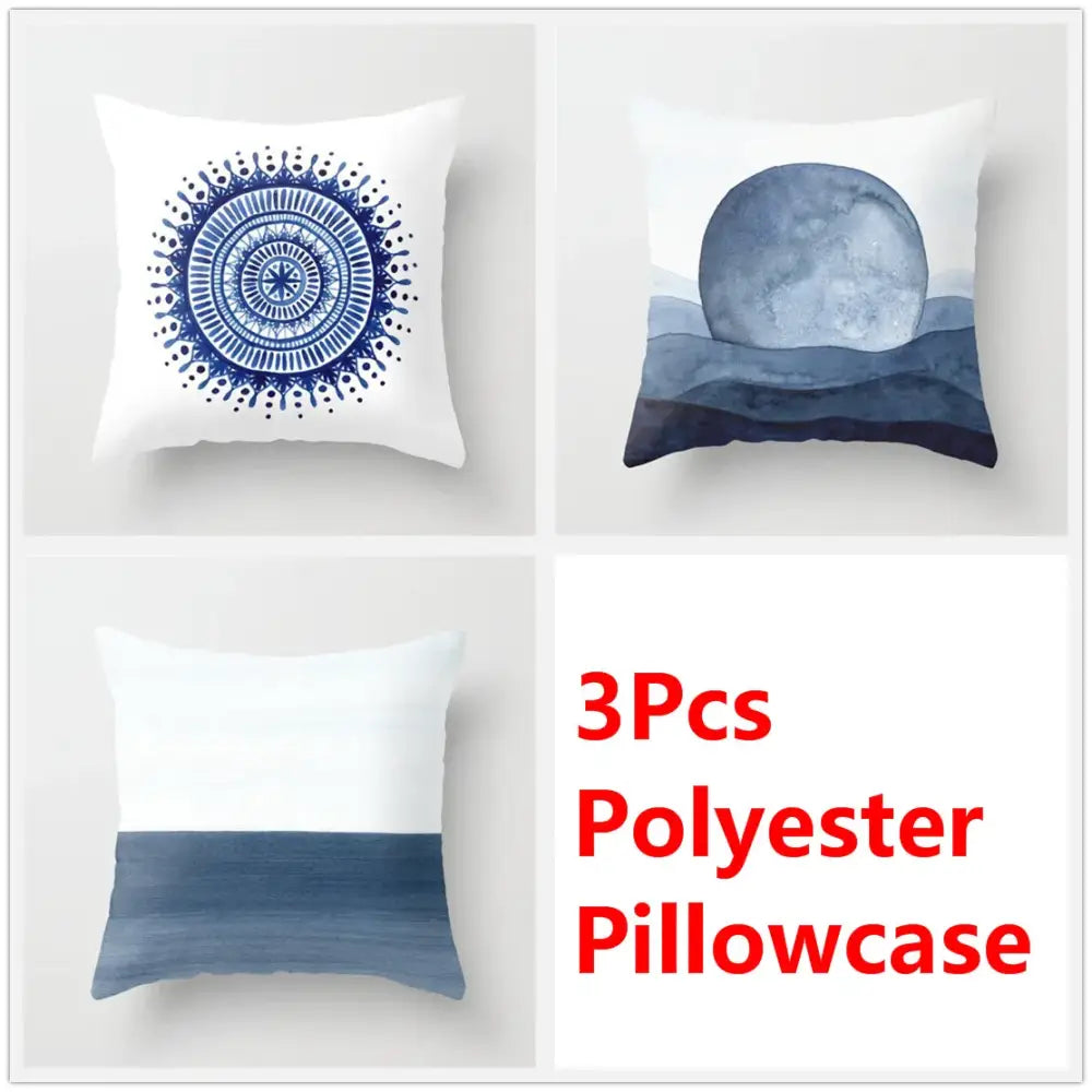 Blue ink flower cushion cover set living room watercolor decor