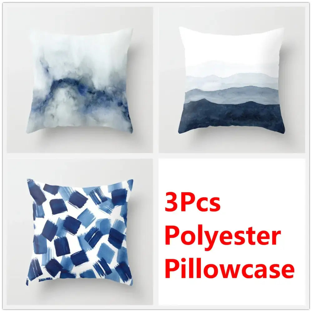 Blue ink flower cushion cover set living room watercolor decor