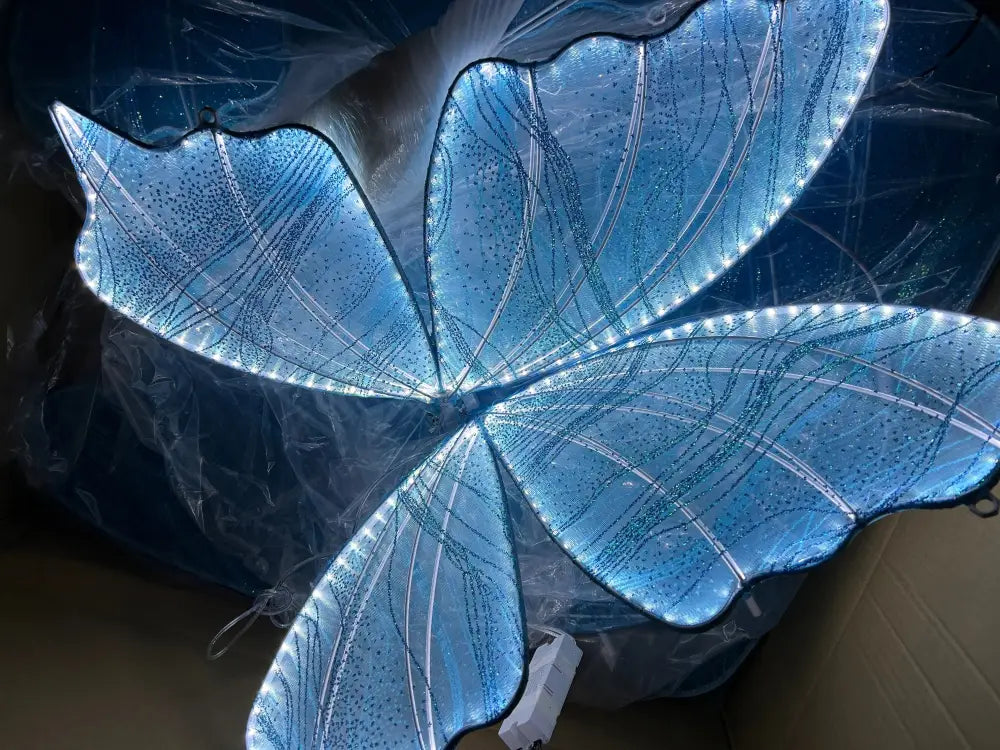 Blue lace led butterflies wedding decor for bedroom glowing wings