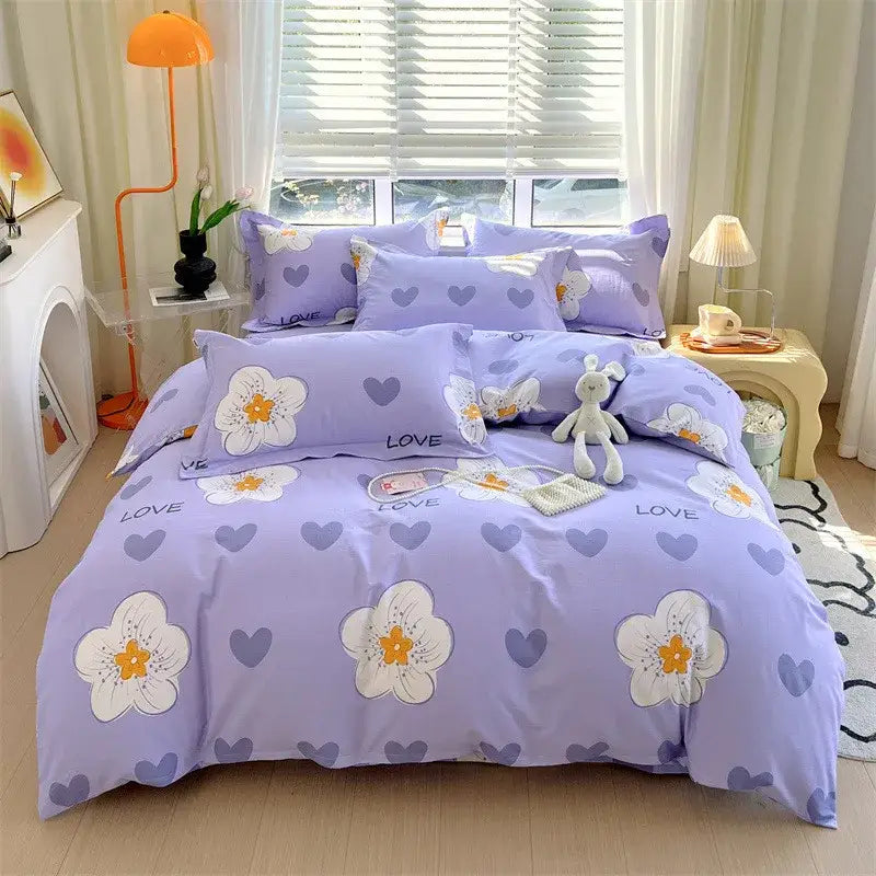 Blue lavender & cream cotton stripe comforter cover – bedroom set
