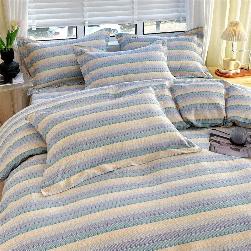 Blue lavender & cream cotton stripe comforter cover – bedroom set