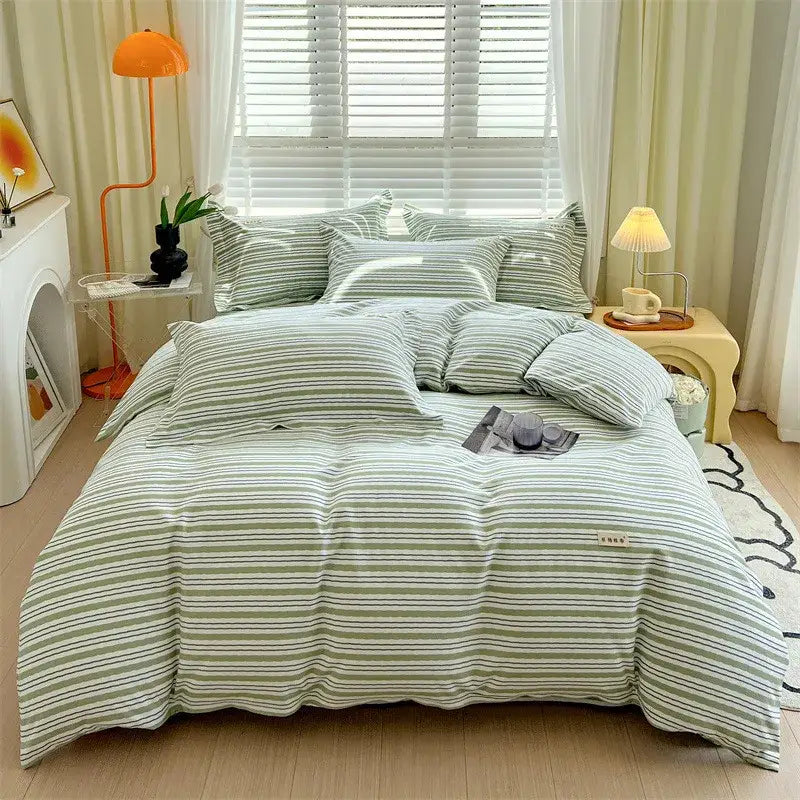 Blue lavender & cream cotton stripe comforter cover – bedroom set