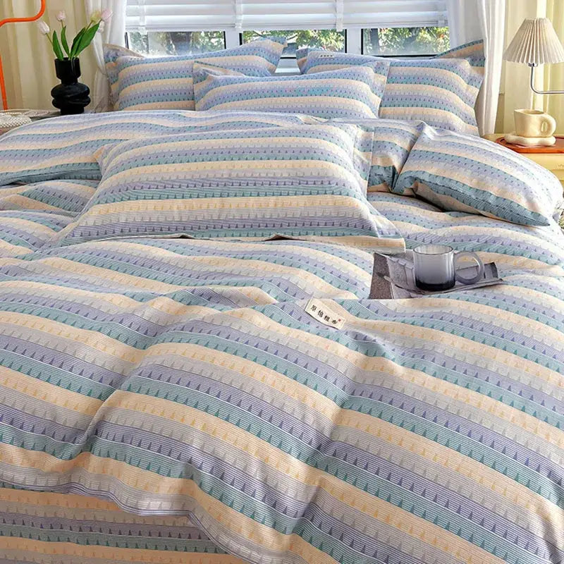 Blue lavender & cream cotton stripe comforter cover – bedroom set
