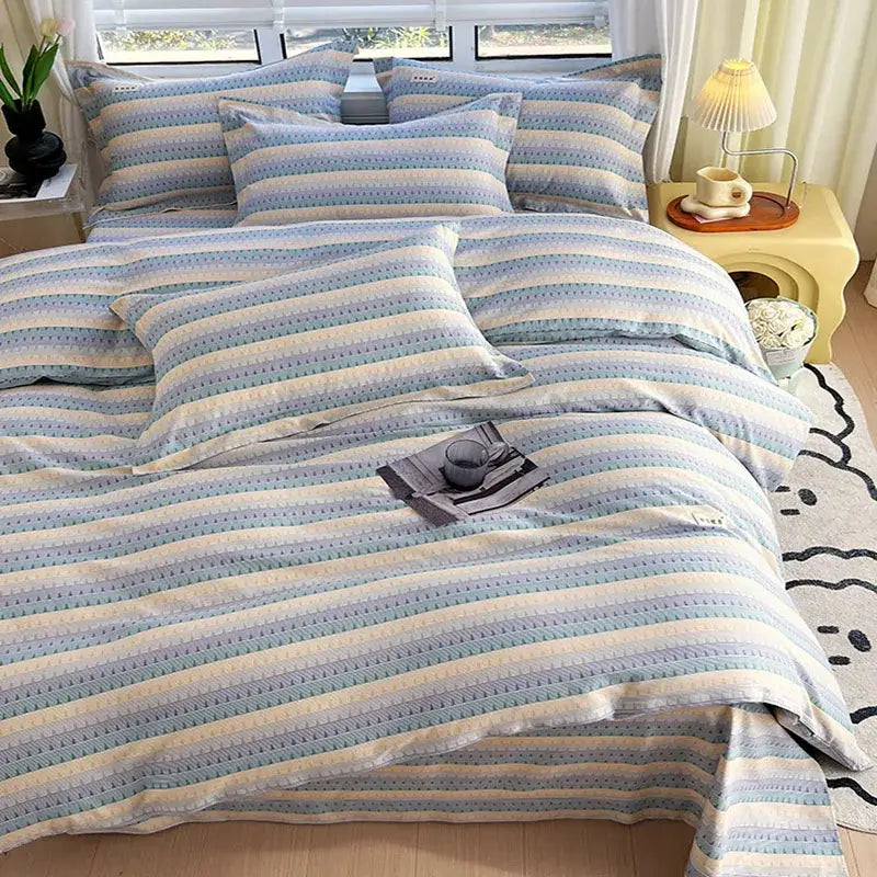 Blue lavender & cream cotton stripe comforter cover – bedroom set