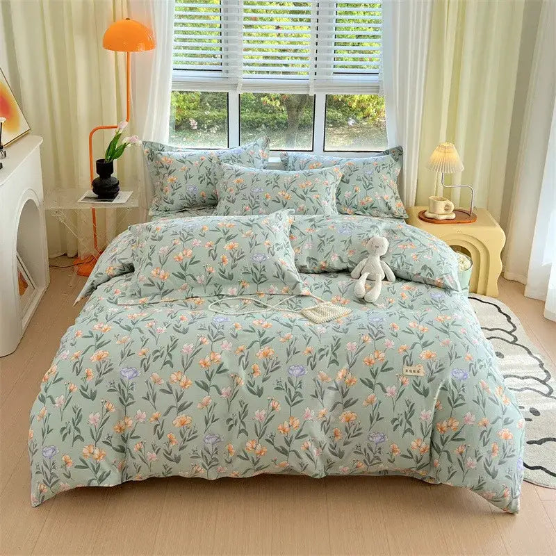 Blue lavender & cream cotton stripe comforter cover – bedroom set