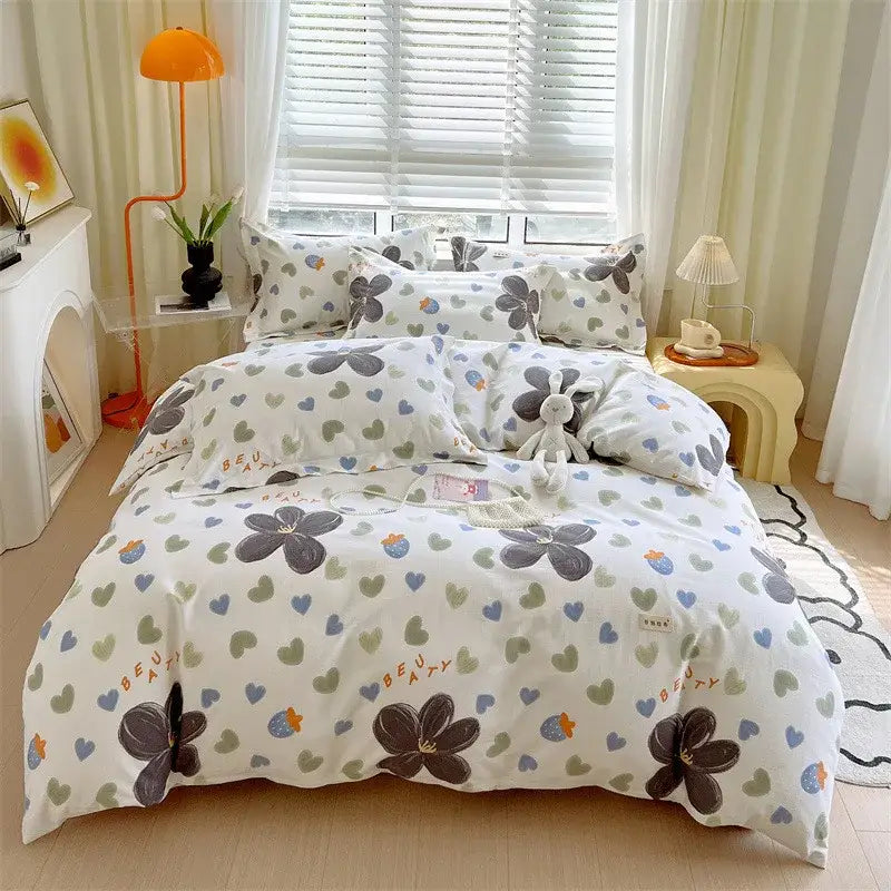 Blue lavender & cream cotton stripe comforter cover – bedroom set