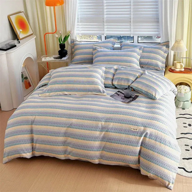 Blue lavender & cream cotton stripe comforter cover – bedroom set