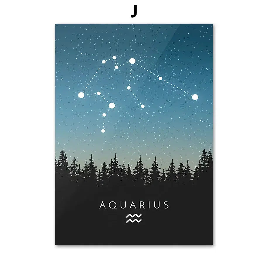 Blue leo cancer zodiac canvas art set kids room constellation prints