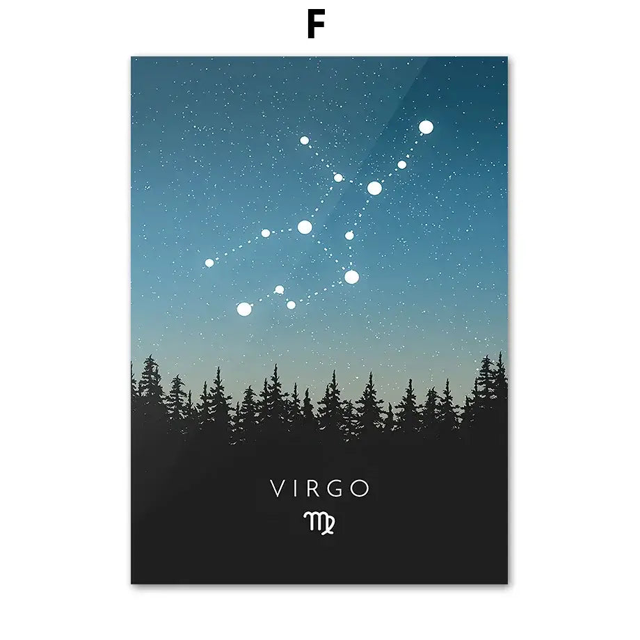 Blue leo cancer zodiac canvas art set kids room constellation prints