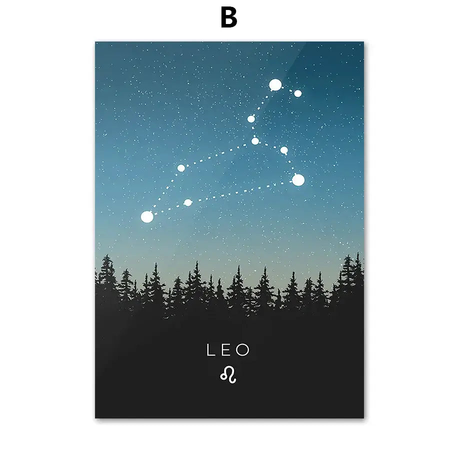 Blue leo cancer zodiac canvas art set kids room constellation prints