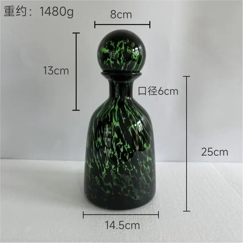 Blue marbled leopard print glass vase with lid living room decor