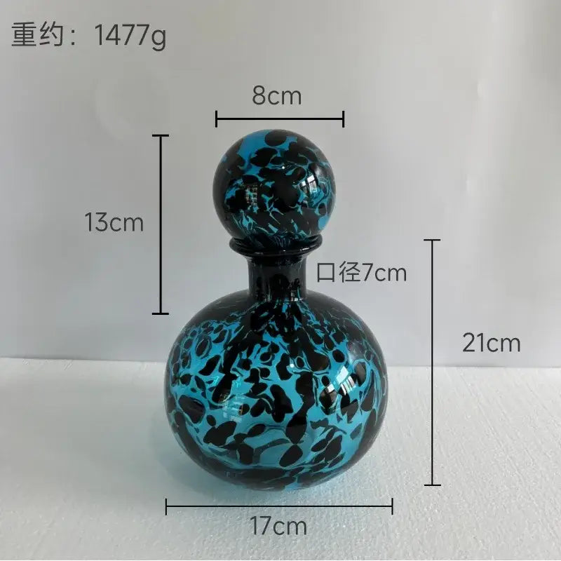 Blue marbled leopard print glass vase with lid living room decor