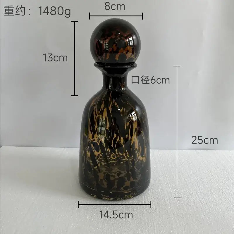 Blue marbled leopard print glass vase with lid living room decor