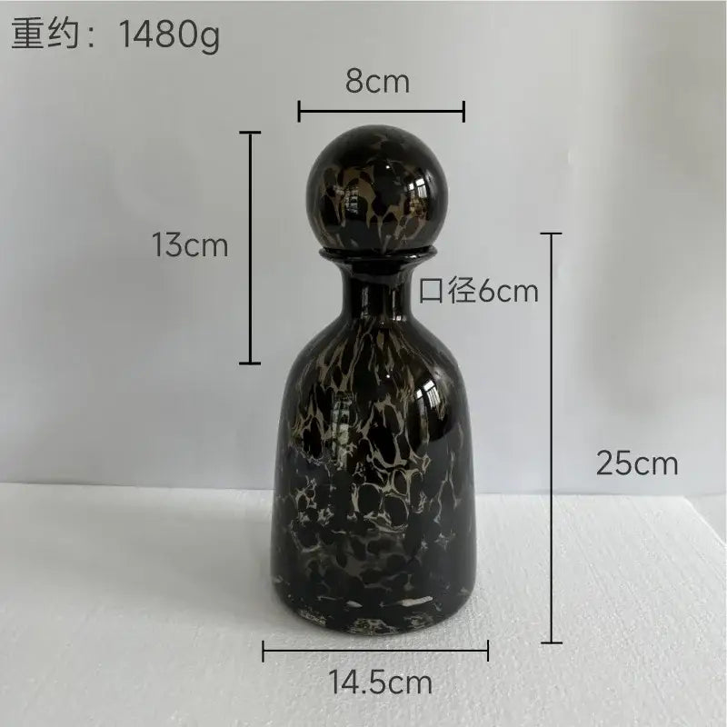 Blue marbled leopard print glass vase with lid living room decor
