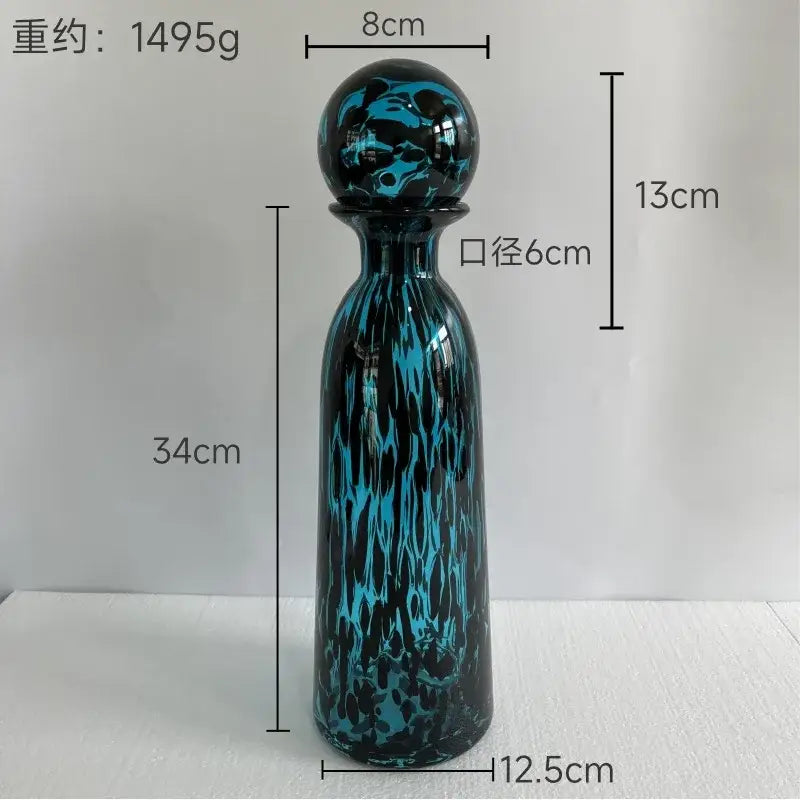 Blue marbled leopard print glass vase with lid living room decor