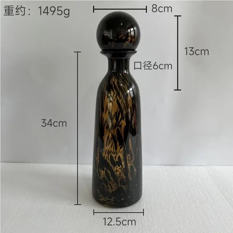 Blue marbled leopard print glass vase with lid living room decor